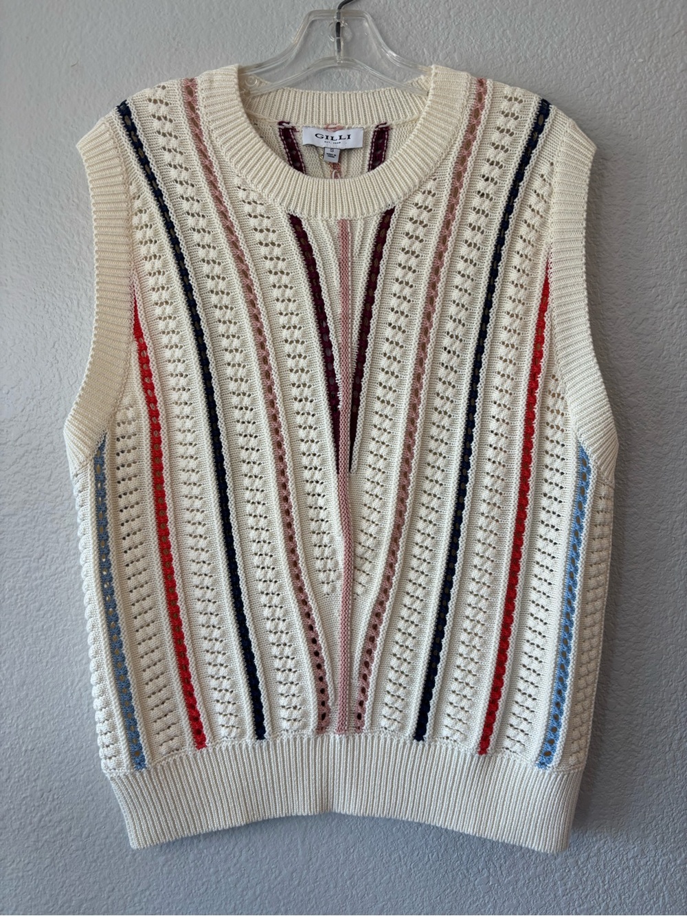 Gilli Women's Cream Multicolor Striped Summer Sweater Vest Small NWT 100% Cotton